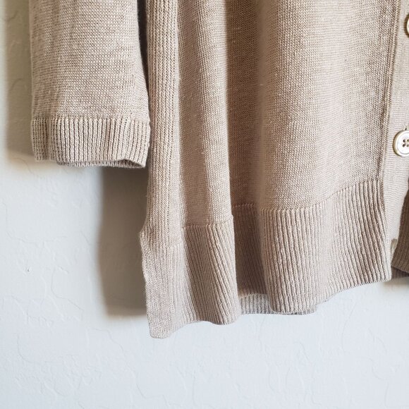 Talbots 100% Linen V-Neck Button Front Long Cardigan Tan Sz Women's 2X Plus NEW - Picture 5 of 11
